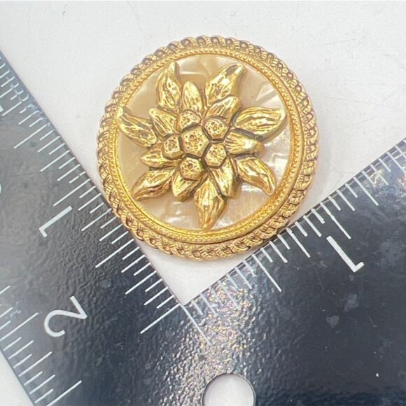 Vtg West Germany 3D Dress Scarf Clip Floral Dahlia MOP Rope Edge Gold Tone MCM - Picture 5 of 6